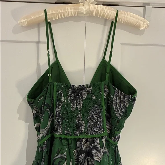 Anthropologie Green and White Floral V Neck Halter Midi Dress - Picture 7 of 10